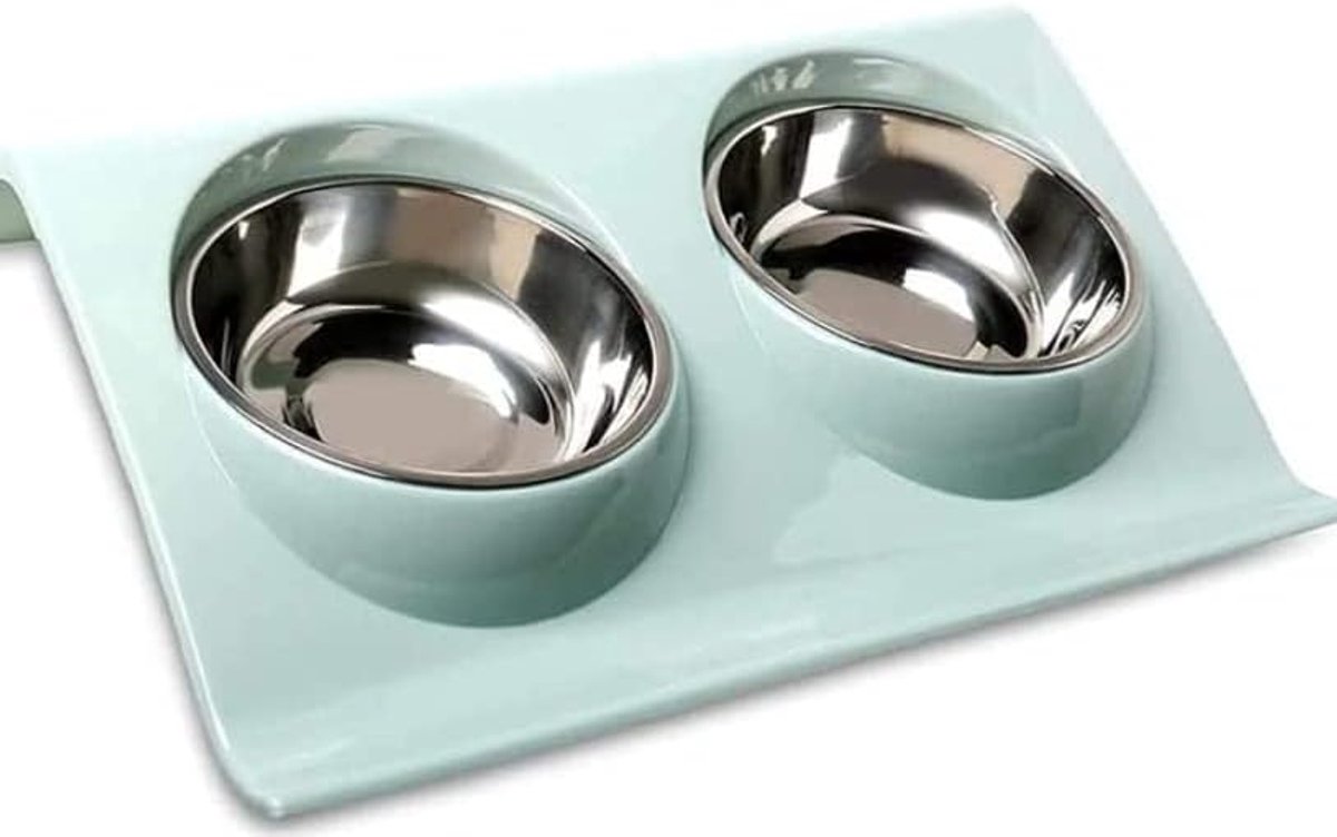 Schaal voor honden, katten, roestvrij staal, afneembaar en wasbaar, met verhoogde ondersteuning, verzamelt Lee kroketten, draagbaar, antislip, lichtblauw