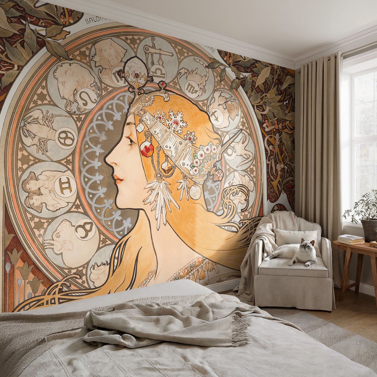 Coloray Vliesbehang - Beige Snellijm Behang - 104x70 cm - Zodiacale Elegantie Muurschildering - Gang behang Deel - Fotobehang Vlies - Slaapkamer behang