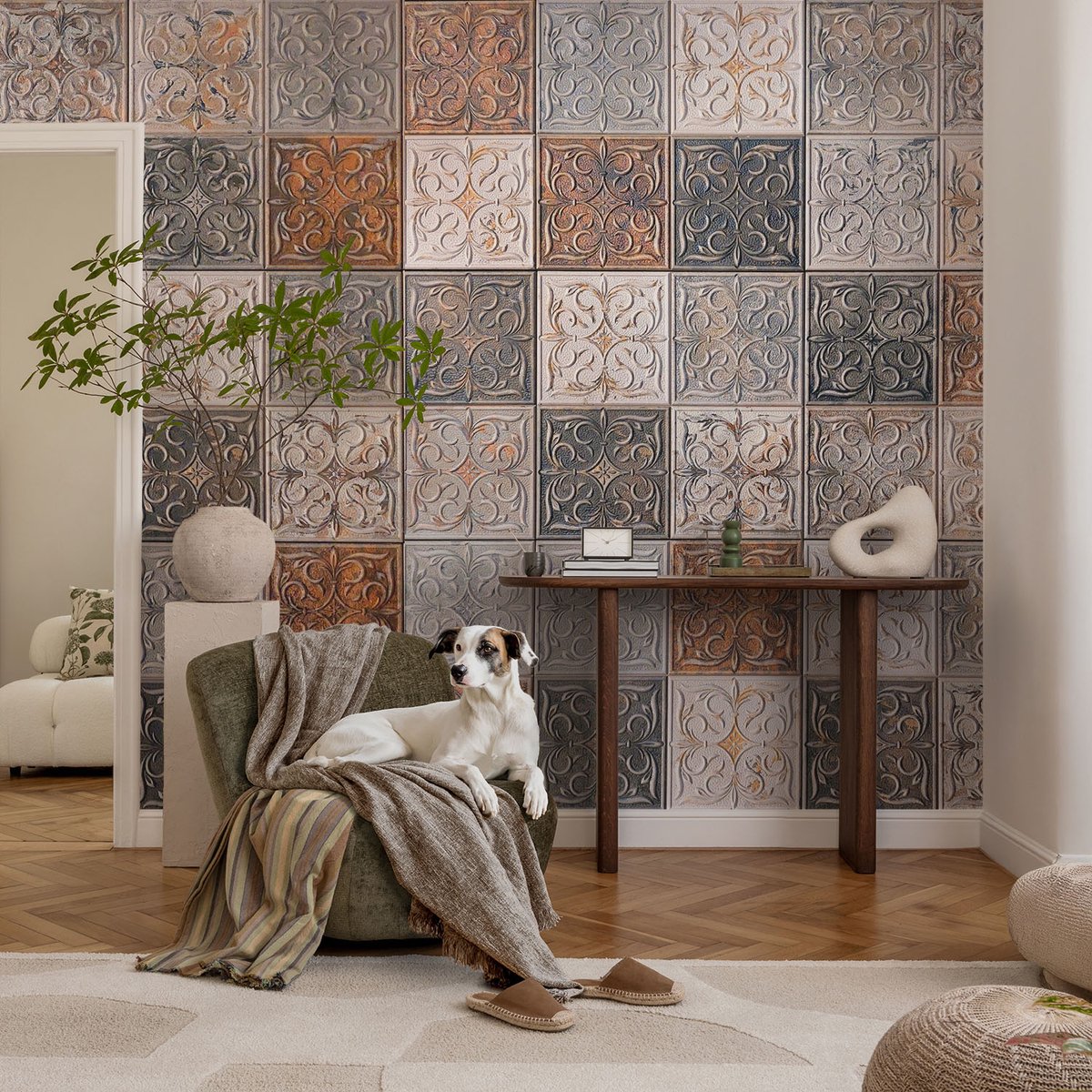 Coloray Vliesbehang - Grijs Snellijm Behang - 104x70 cm - Siertegels Muurschildering - Slaapkamer behang Achtergronden En Patronen - Fotobehang Vlies - Gang behang