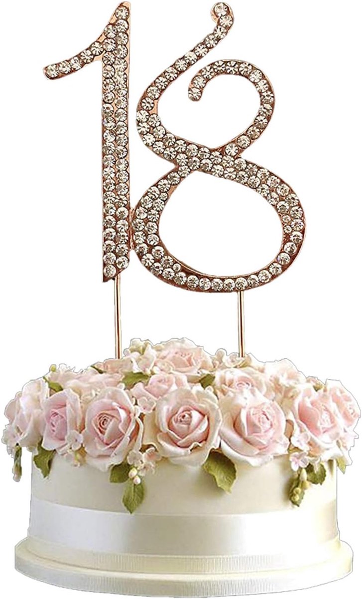 18 Gouden Taarttoppers, 18-Cijferige Strass Taarttoppers voor Feestartikelen, voor Jubileum, Feestdecoratie, Verjaardagstaartdecoratie