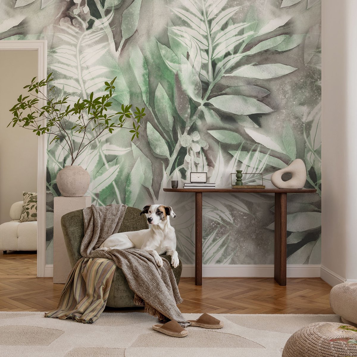 Coloray Vliesbehang - Groente Snellijm Behang - 104x70 cm - Aquarelbladeren Muurschildering - Gang behang Bloemen En Planten - Fotobehang Vlies - Slaapkamer behang