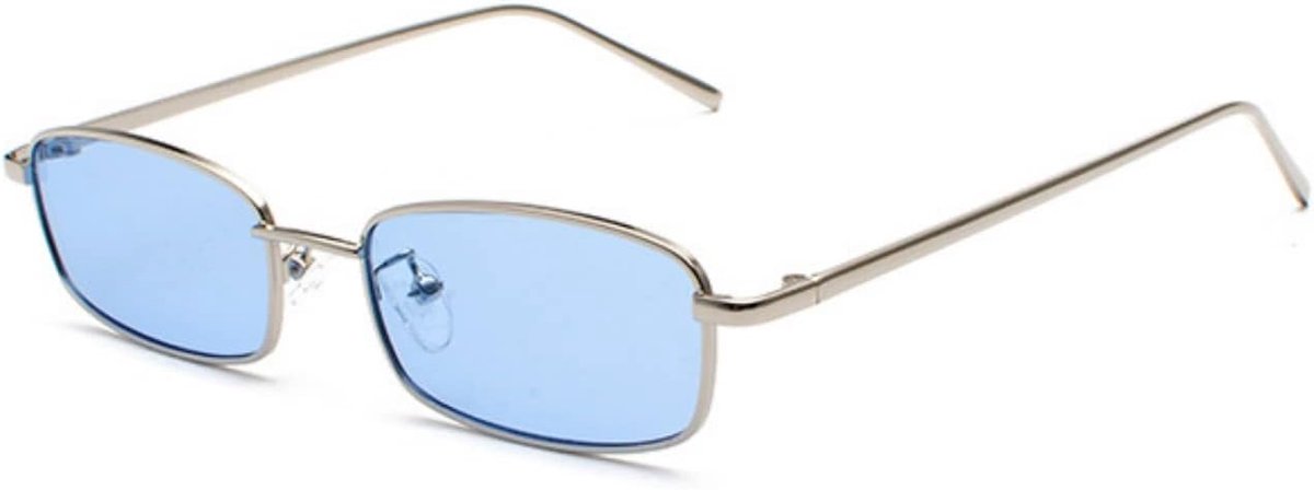rechthoekige zonnebril, metalen montuur, meerkleurige bril voor dames en heren, zilverblauw