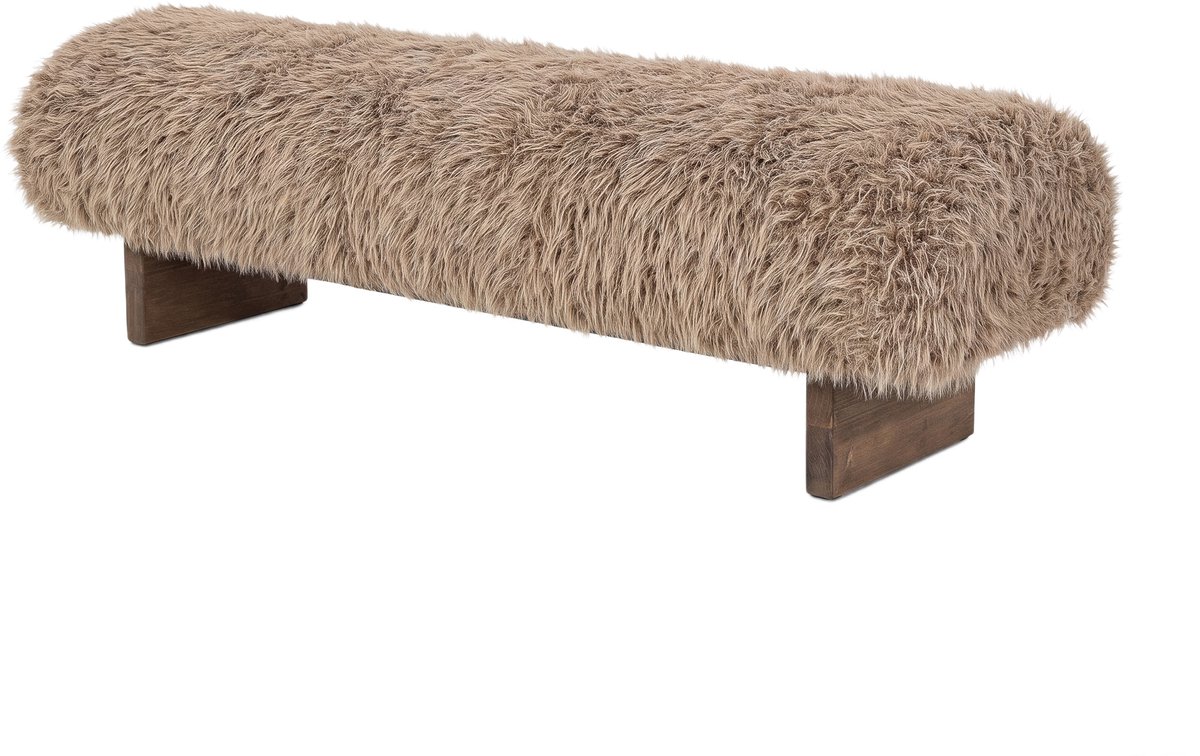PTMD Hair Brown fabric bench with wooden legs