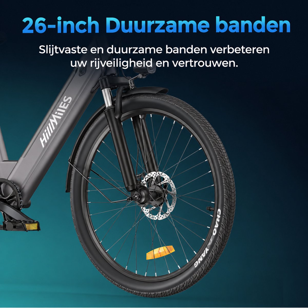 HillMiles MileCity 1 Elektrische Stadsfiets 26 inch, 250W, 36V 13Ah verwijderbare accu, actieradius tot 100km, 7 versnellingen, voorvering, schijfrem, Groen thumbnail 6
