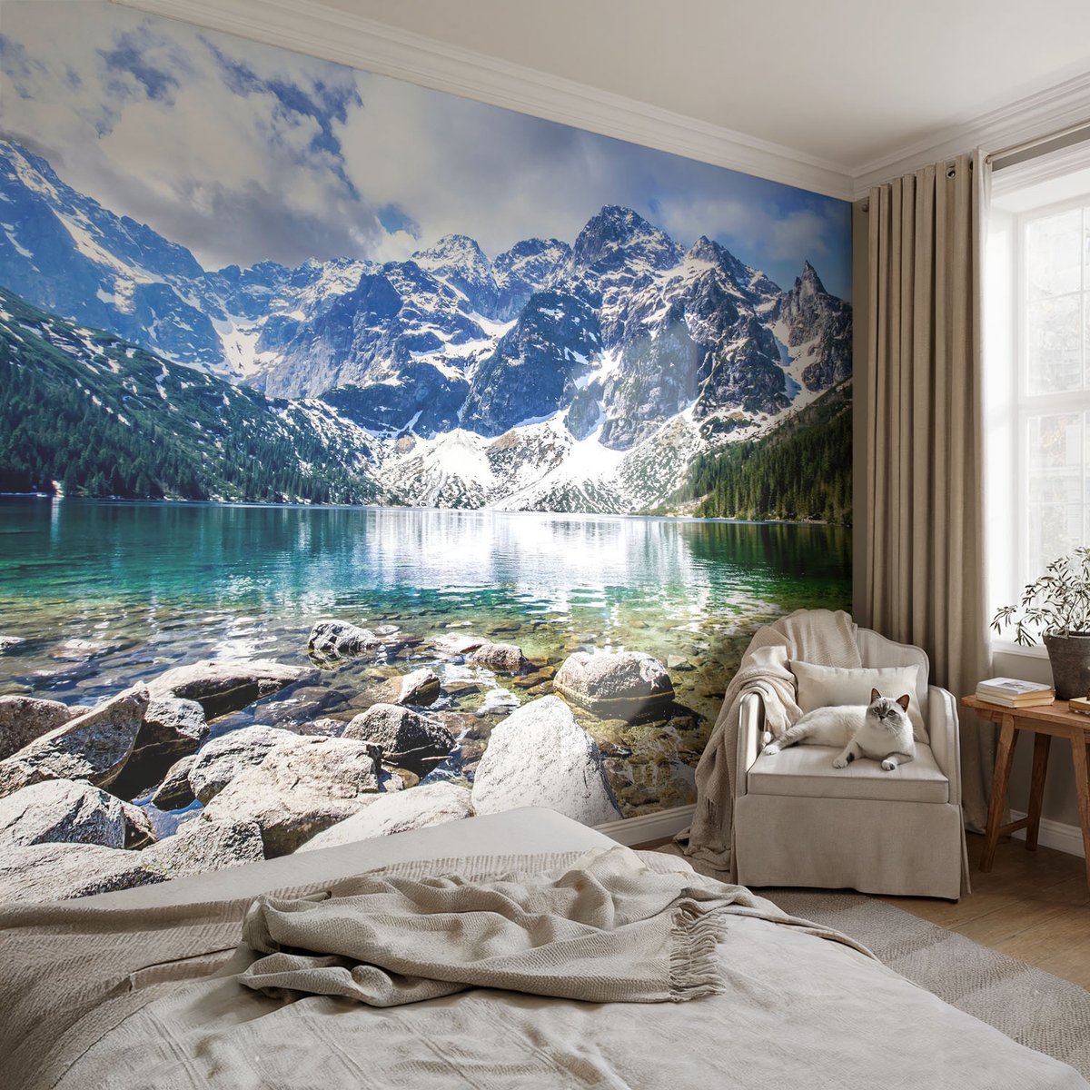 Coloray Vliesbehang - Blauw Snellijm Behang - 152x104 cm - Berglandschap Muurschildering - Slaapkamer behang Landschappen - Fotobehang Vlies - Slaapkamer behang