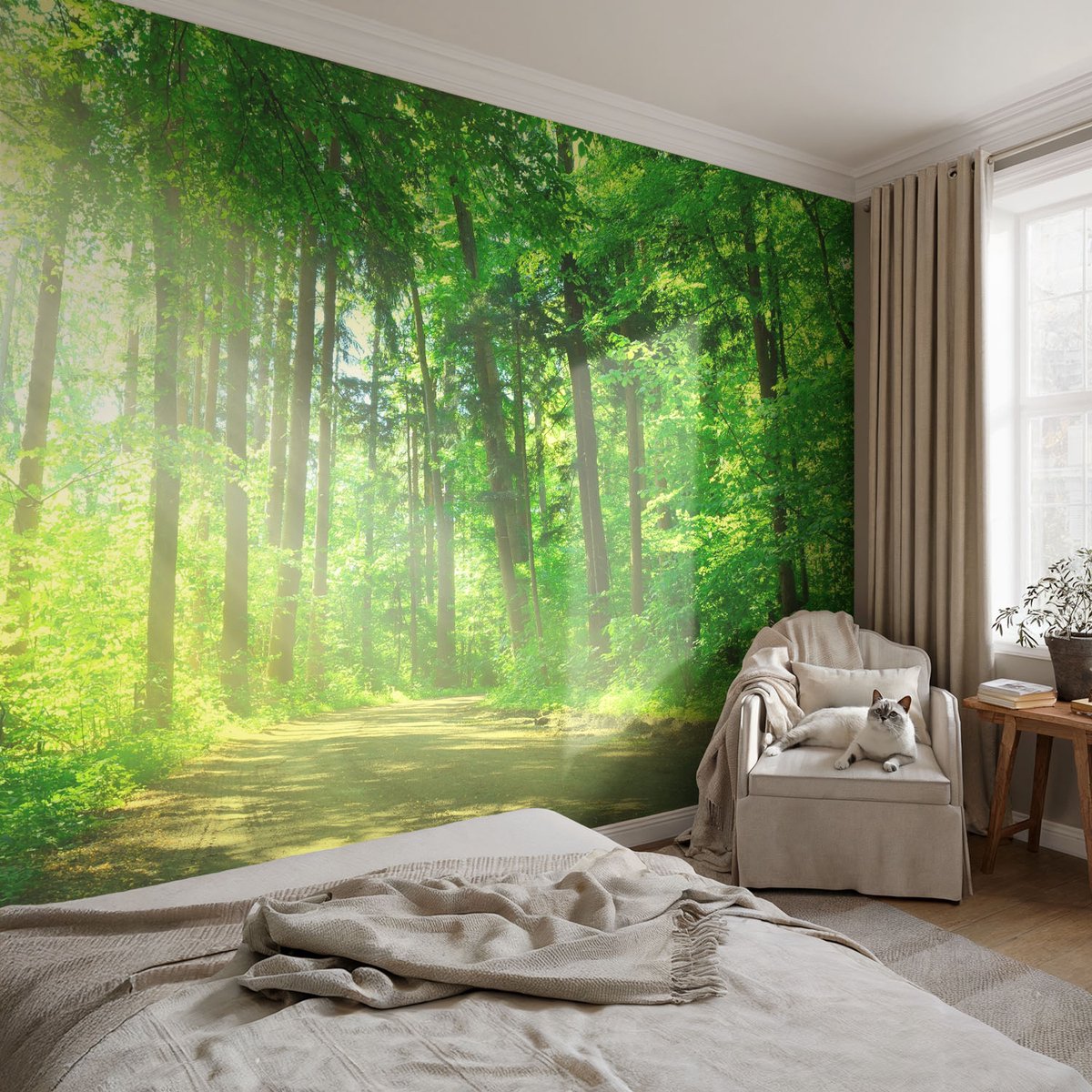 Coloray Vliesbehang - Groente Snellijm Behang - 152x104 cm - Bospad Fotobehang Vlies - Woonkamer behang Landschappen - Muurschildering - Hal behang