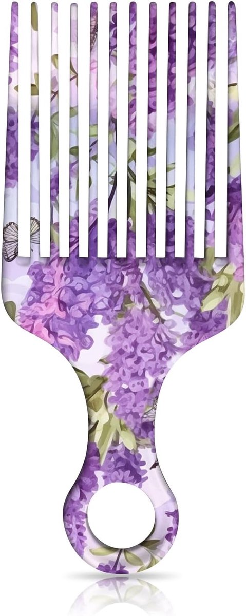 1 st Afro Pick kam voor natuurlijk krullend haar, antistatisch, draagbare styling haarkeuze voor reizen, schattige afro-kam voor vrouwen, mannen en meisjes (T7-paarse lavendel)