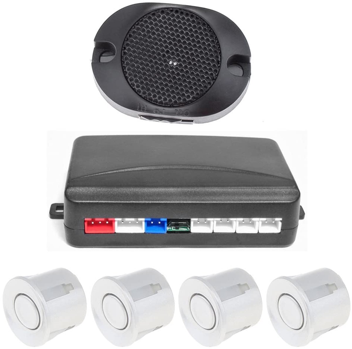 4 Sensoren Buzzer Auto Parkeersensor Systeem met Hoorbare Alarm/Waterdicht, Terug Auto Assistant (Zilver)