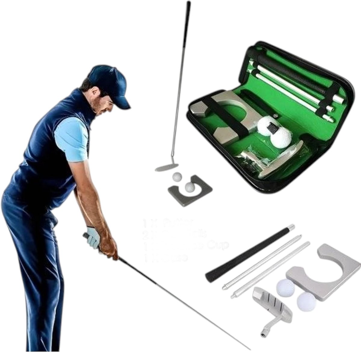 Draagbare puttingset voor binnen, aluminium putter en 2 golfballen