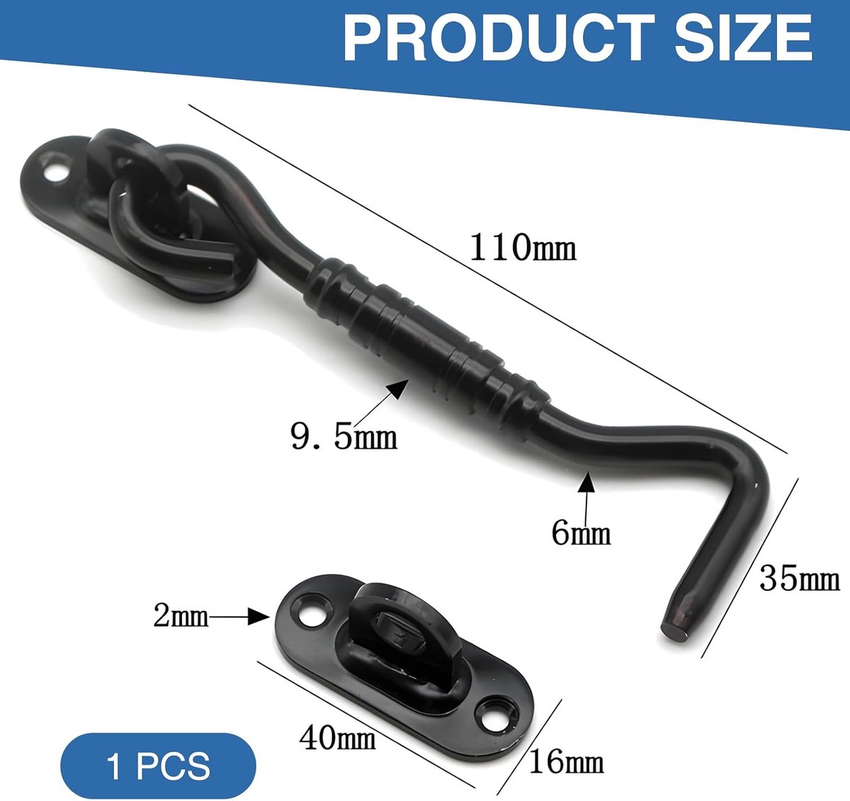 zwart, raamstopper, robuuste deurgrendel, deurgrendel, slotgrendel, ideaal voor deurvergrendeling binnen en buiten, tuindeuren en schuifdeuren (10 cm)