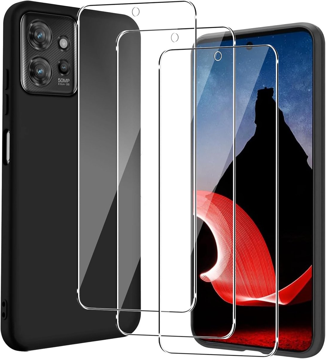 Beschermhoesje voor Motorola Moto Thinkphone met 3 stuks displaybeschermfolie van gehard glas, ultradun, hoogwaardig, zacht, mat, licht, anti-vingerafdruk, antislip, van leer