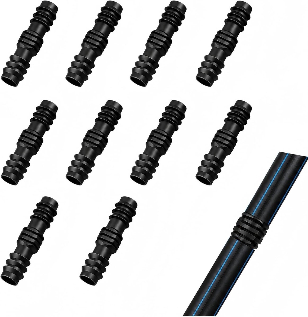 10 stuks slang-eindstoppen 13 mm, zwarte PE-afsluitstoppen voor druppelslangen met ca. 13 mm binnendiameter en 16 mm buitendiameter, accessoires voor tuinirrigatie (6,3 x 1,5 cm)