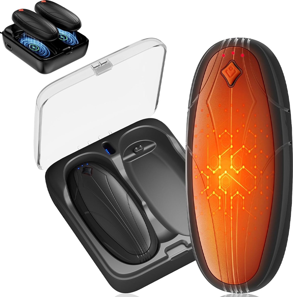Handwarmer - Elektrische handwarmer - Draagbare handwarmer - Met oplaadcase - Drie temperatuurstanden - 10.000 mAh - USB oplaadbaar - Grote capaciteit - 2 stuks - Zwart