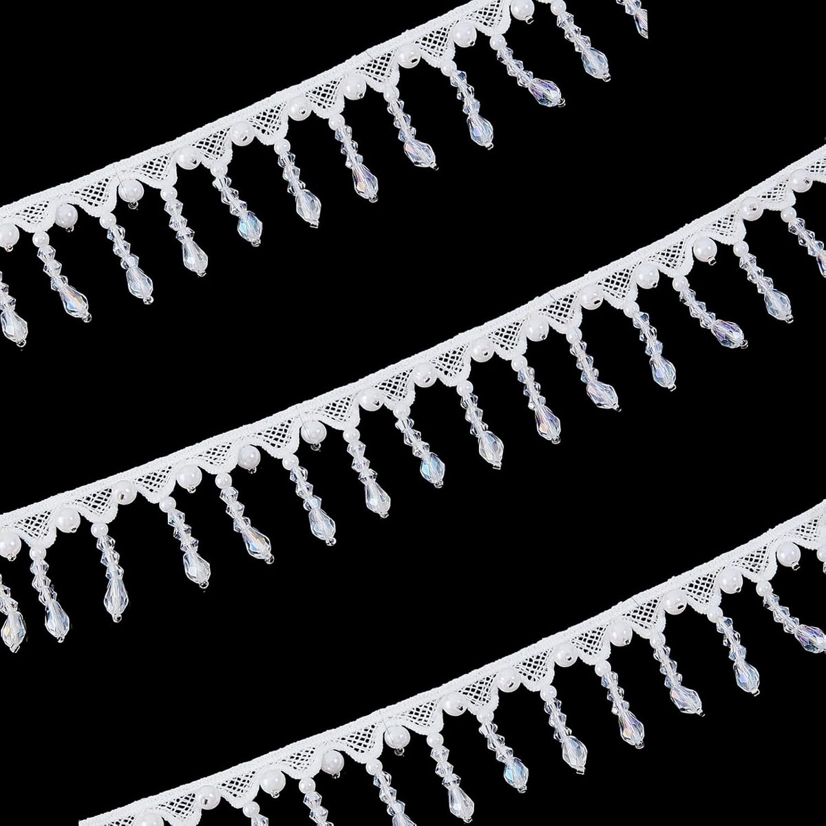 1 Yards Crystal Fringe Witte Kralen Kant Trim, Strass Parels Kwastje Fringe Trim, Kraal Rand Stof Kwastje voor Gordijn en DIY Kleding Bruiloft Decoratie