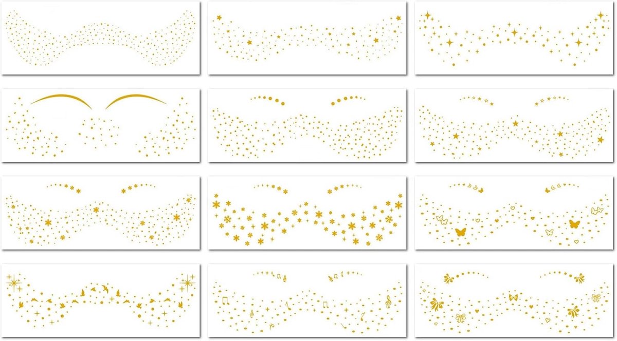12 Vellen Warme Gouden Sproeten Gezichtsstickers Waterdichte Carnaval Muziek Festival Make-Up Feest Tijdelijke Tatoeage Stickers