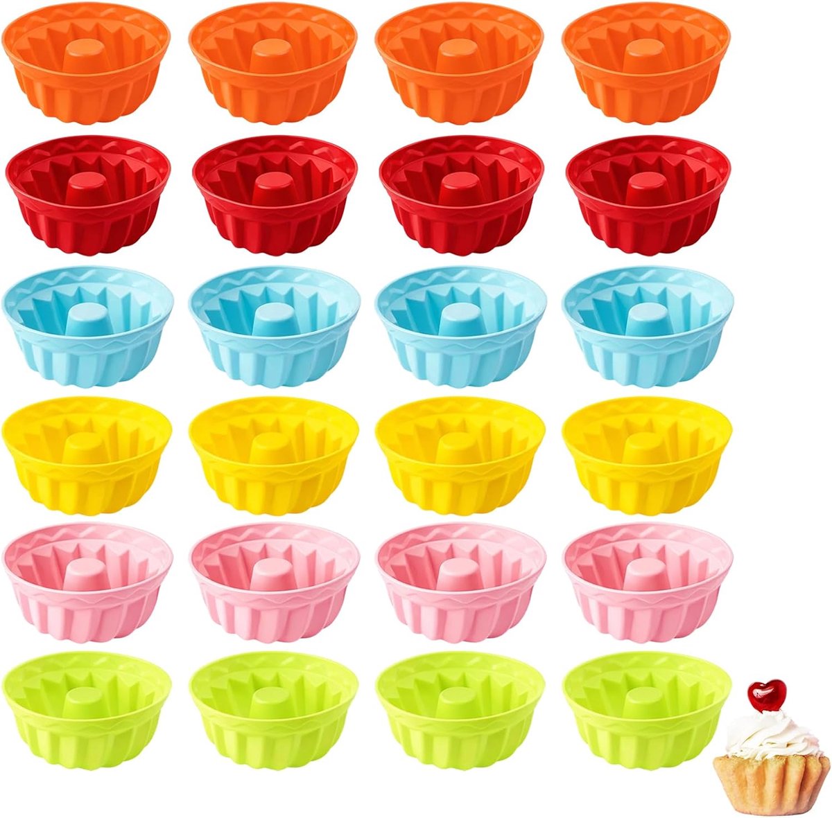 24 stuks pompoen-bakvormset van siliconen, kleine pompoenvormen voor muffins en cupcakes, Halloween bakaccessoires, meerkleurige taartvorm voor herfst en oogstfeest, keukendecoratie
