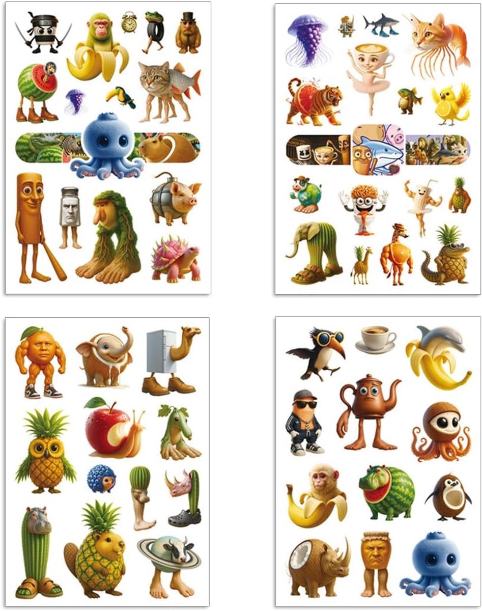 4 stuks brainrode tattooset voor kinderen – 2 x glow nachtlichtend + 2 x normaal, glitter dino-tattoo, huidvriendelijk, verjaardagsdecoratie, kindertatoeages voor jongens en meisjes