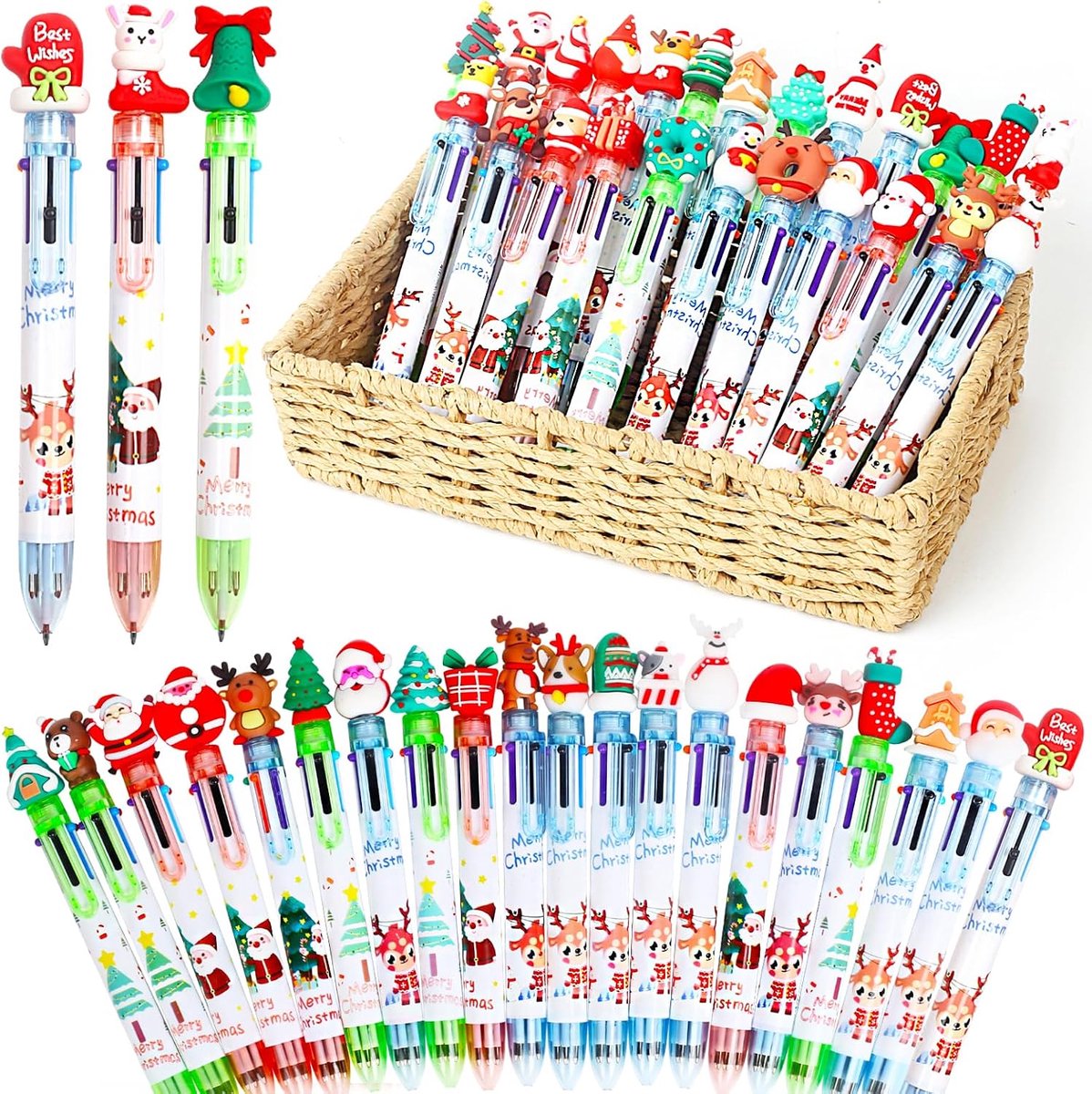 50 stuks kerststiften voor kinderen in 6 kleuren gadget Kerstmis kinderen cadeautje eind feest verjaardag kleurrijke balpen verjaardag gadget (50)