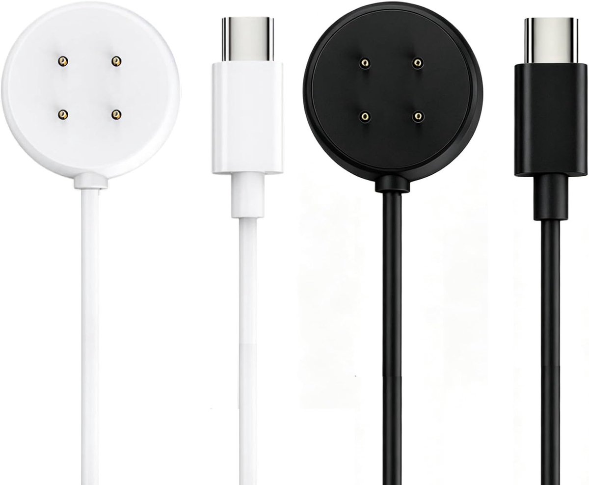 2 stuks opladers, compatibel met Google Pixel Watch 3/2 smartwatch, magnetisch laadstation met 1 m USB-C oplaadkabel voor Fitbit Versa 4/3/Sense 2/Sense, zwart en wit