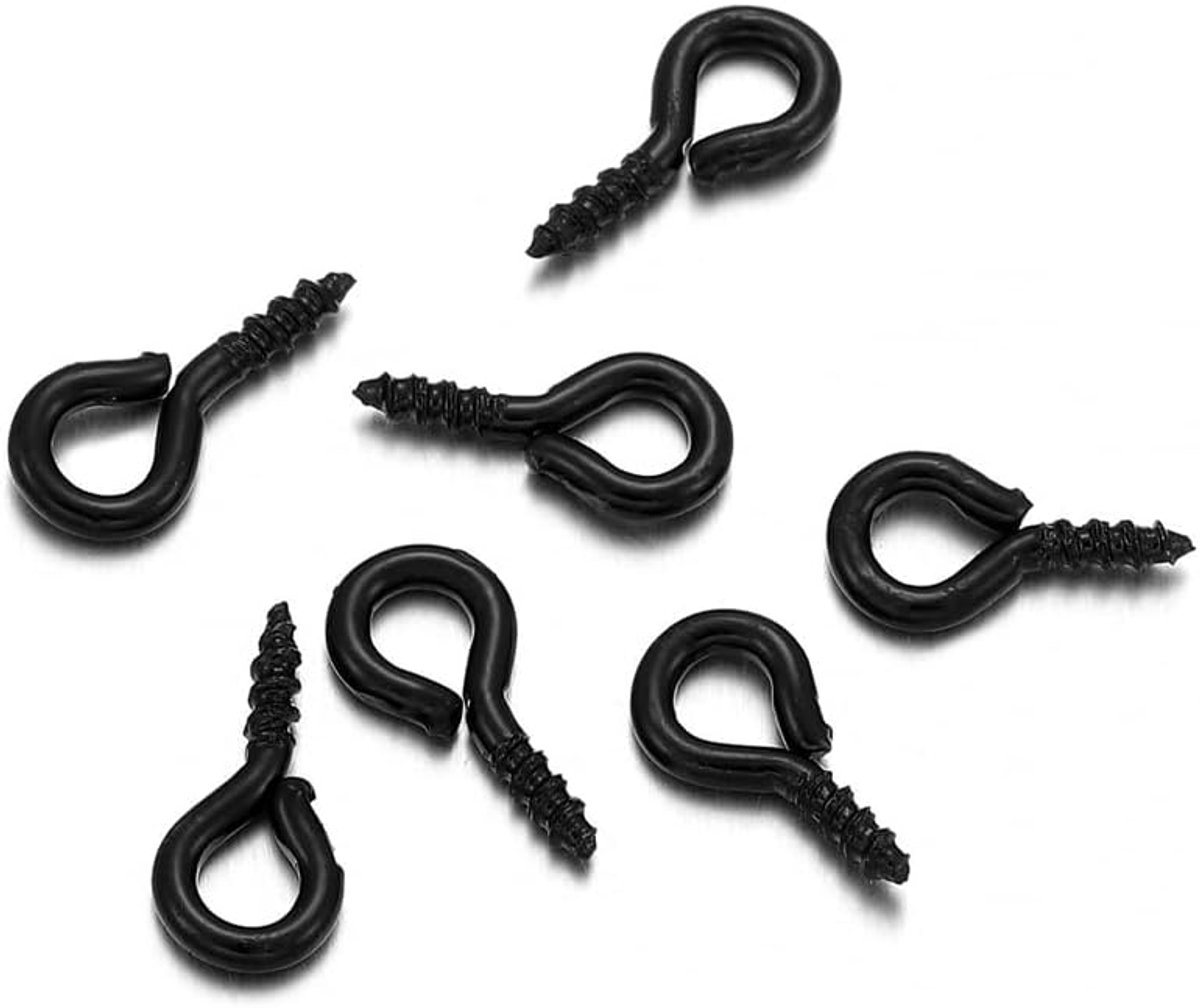 200 stuks Schroefoogstiften Schroefgaten Zelfsnijdende Mini Oogschroeven Oogschroevenhaken Ringhaken voor Hout Kurk Flessen DIY Sieradenmaken Zwart 4 * 8mm