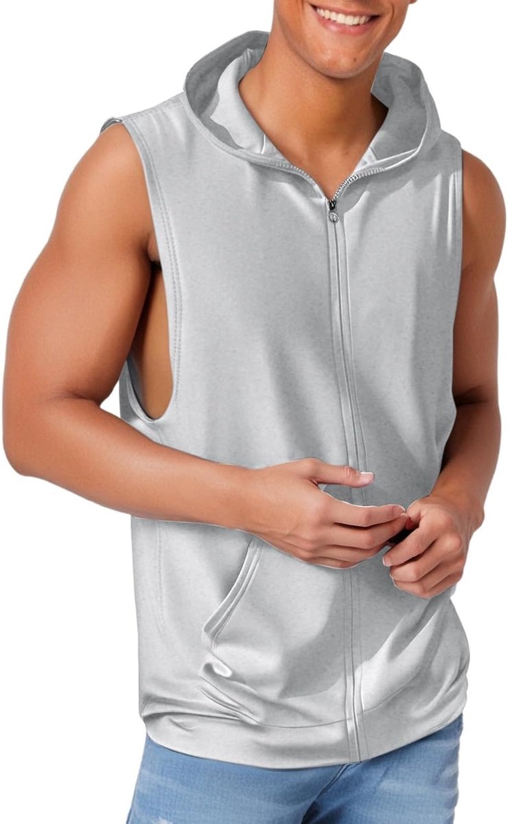Mouwloos vest met capuchon en ritssluiting voor heren, ideaal voor fitness en zomer 2025