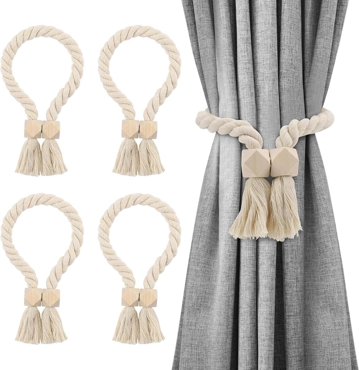 4 stuks gordijngordijnhouders, magnetische bevestiging, vitrage, tie-backs in boho-stijl, gordijnhouders voor woonkamer, slaapkamer, werkkamer, balkons, cafés