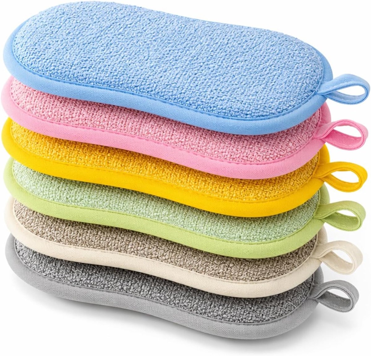 Sponzen, dubbelzijdig, 16 x 9 cm, poetsspons met ophanglus, schuurspons, wasbaar, voor potten, pannen, servies, badkamer en glas