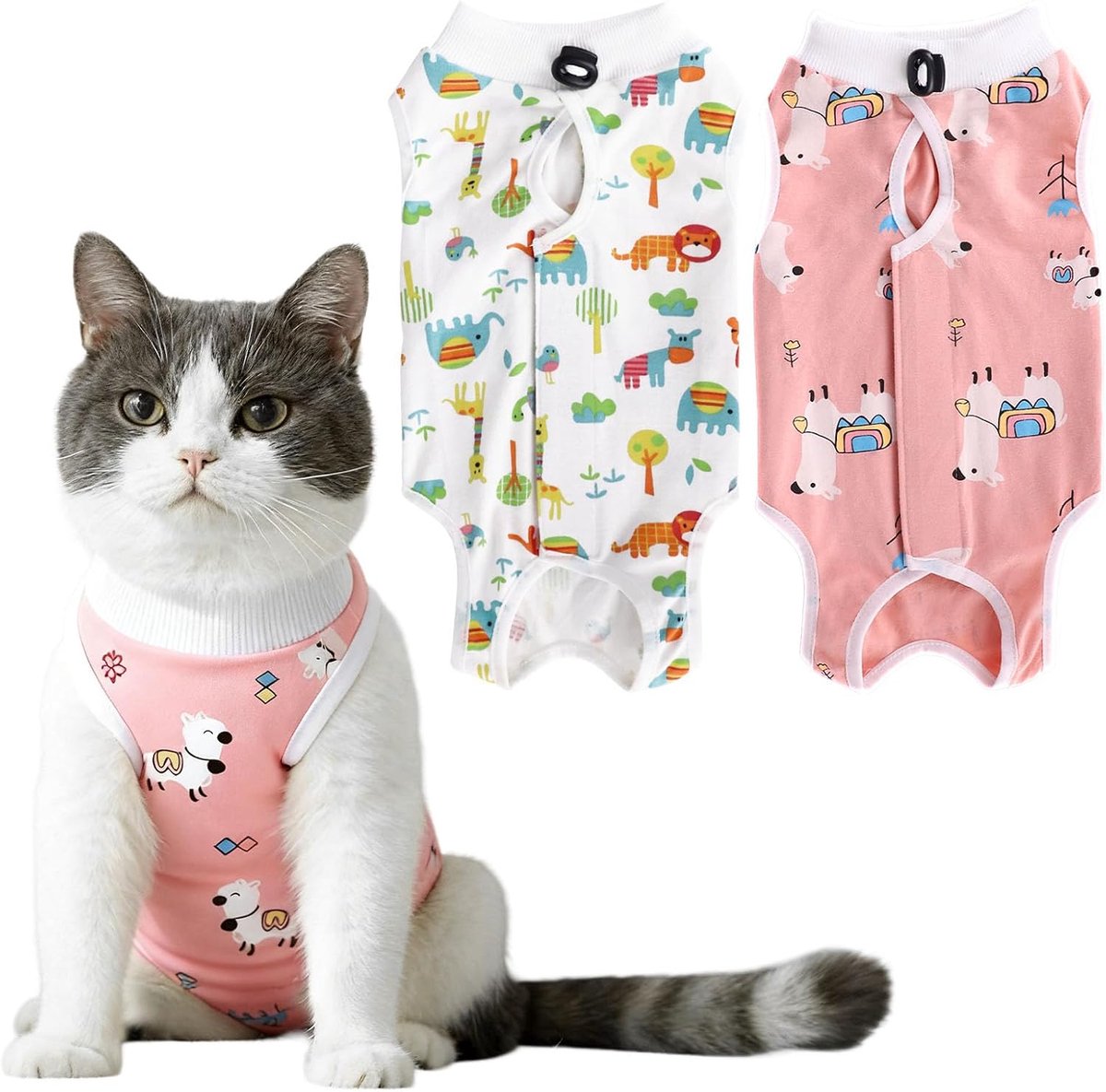 Set van 2 kattenbody's, anti-lekkende kattenbody, babykatoenmateriaal, kattenkleding voor sterilisatie, spenen en - ShopVlot