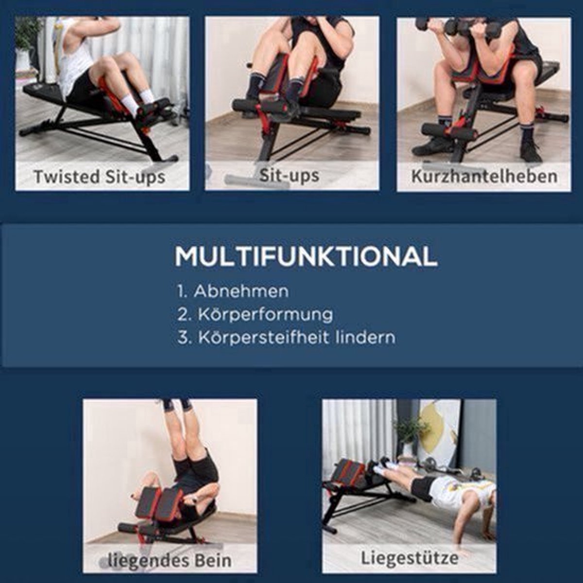 Verstelbare Fitnessbank – Multifunctionele Trainingsbank – Gewichtbank – Buikspierbank – Home Gym Bank – Zwart Rood – Stalen Frame – 7-Voudig Verstelbaar