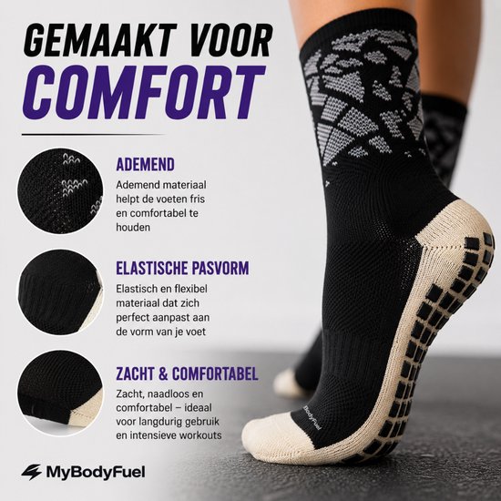 MyBodyFuel - Pilates Sokken - Antislip Sokken met Grip - Yoga Sokken - 2 Paar - One Size - Unisex - Zwart/Wit — afbeelding 4