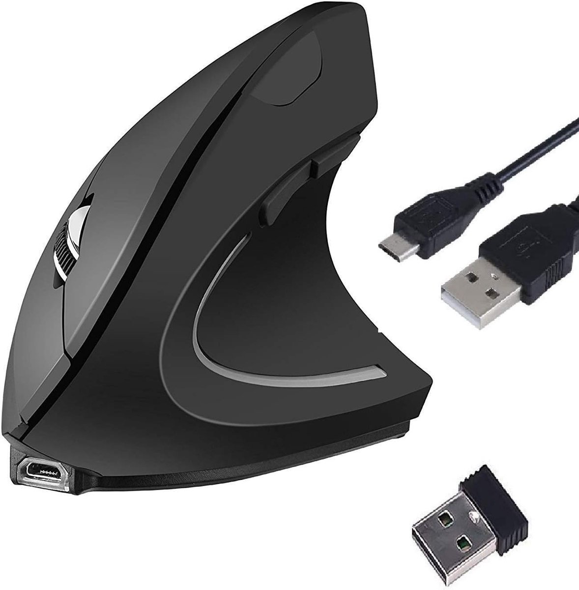ergonomische draadloze USB-muis, oplaadbaar, 2,4 G, hoge precisie, verstelbaar, 800/1200/1600 dpi, 5 knoppen voor pc/laptop/Mac