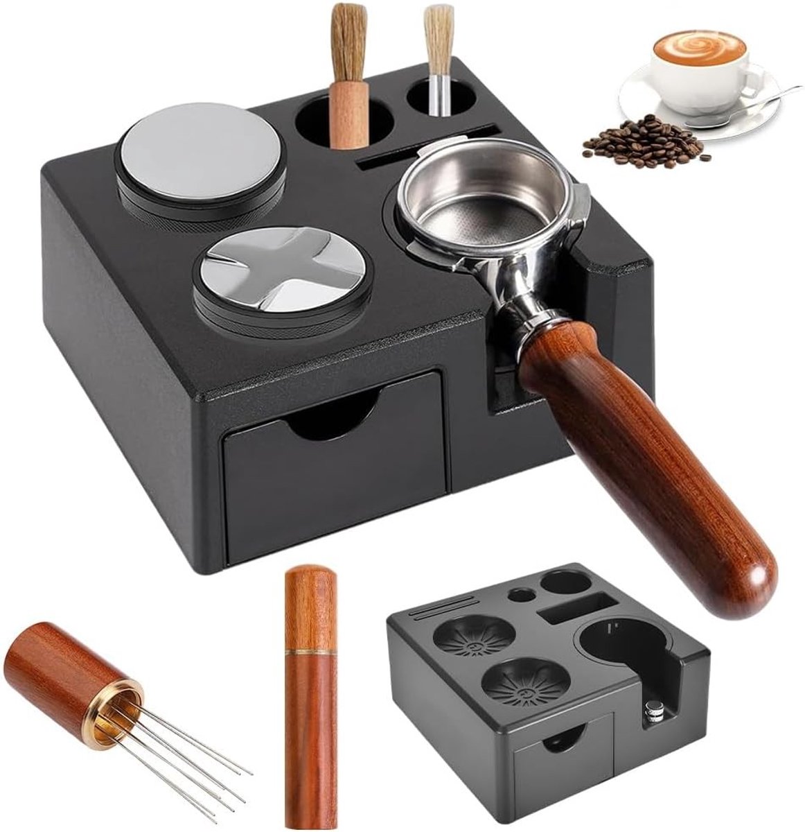 Tamping Station voor Barista met 8 Naalden en Tray, Espresso Accessoire voor Koffieliefhebbers en Professionele Barista's
