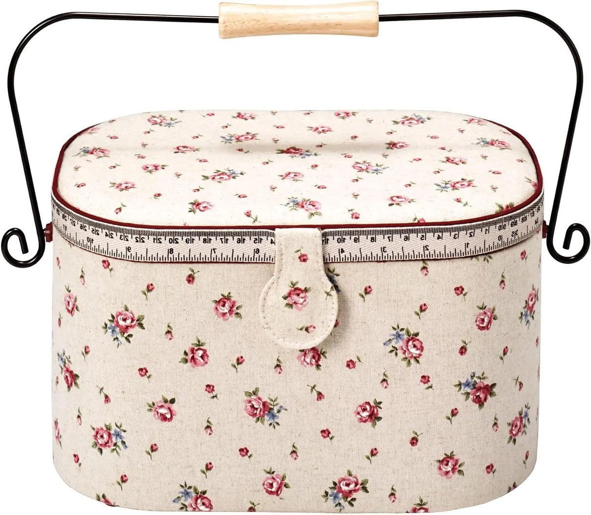 Naaimand met handvat - Opbergmand - Hobby Benodigdheden - Magnetische sluiting - 30x20x19 cm - Ivoor