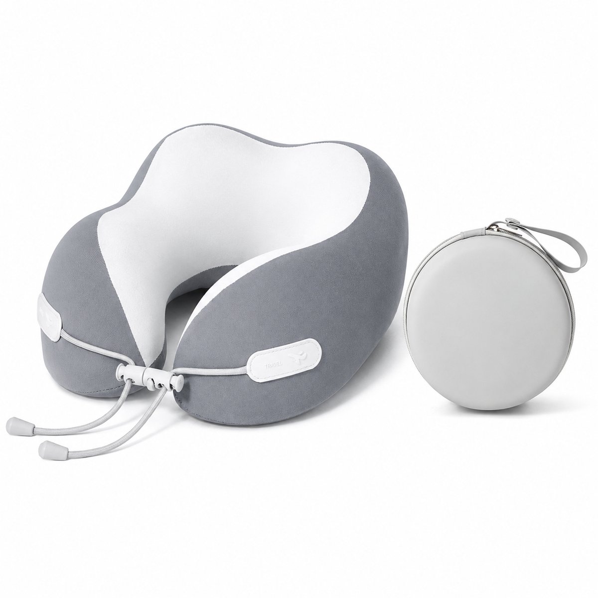 Gloovon Nekkussen - Reiskussen met Koelende Stof - Memory Foam - Compact & Opvouwbaar - Inclusief Etui - Voor Vliegtuig, Trein & Kantoor - Grijs