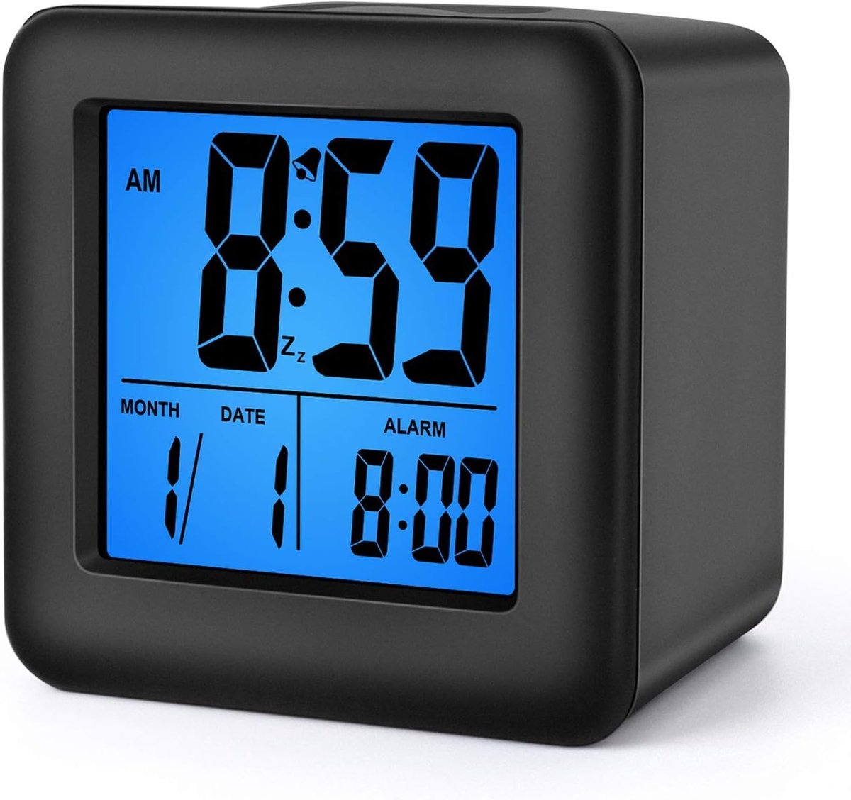 Digitale Wekker Kinderen Wekker met Snooze en Nachtlampje - Gemakkelijk Instellen Siliconen Klok Display Tijd, Datum - Luid Wekker voor Slaapkamer - Werkt op batterijen(Zwart)