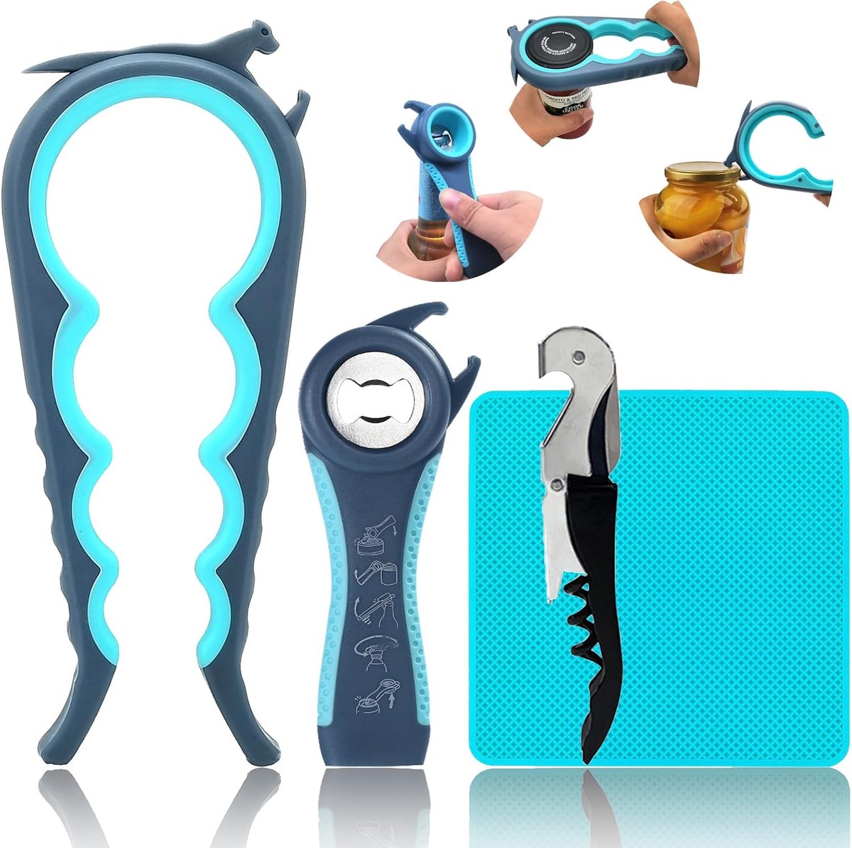 Glazen opener, flesopener en blikopener voor zwakke handen, senioren met artritis en mensen met lage sterkte, mutiel glasopener kan gemakkelijk worden verwijderd