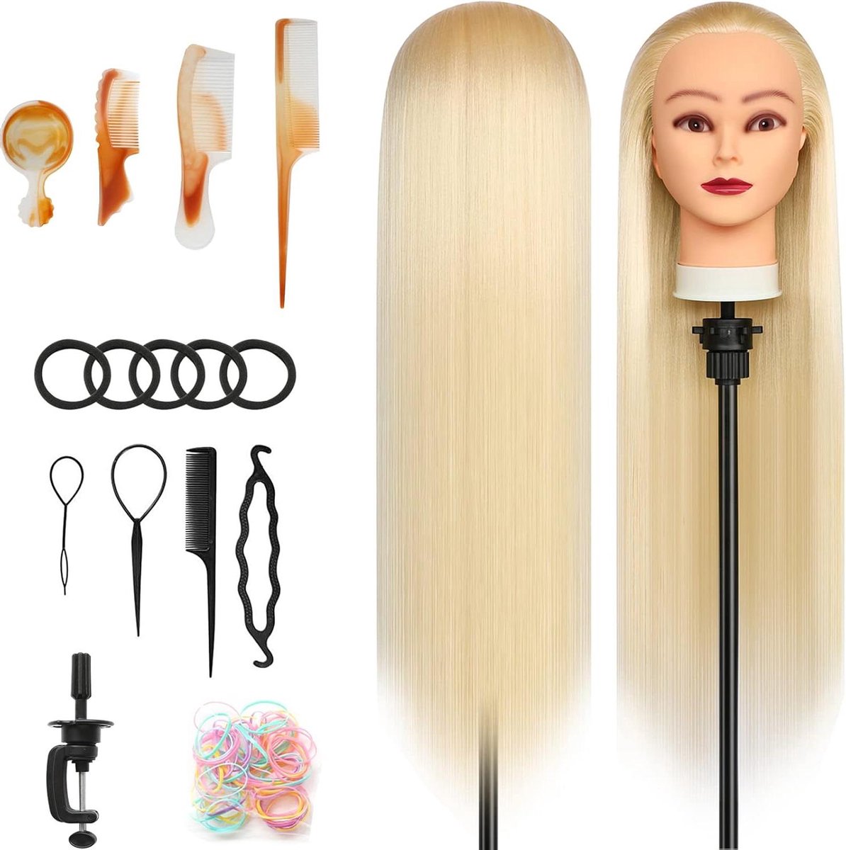 Oefenhoofd Haar - Kappershoofd Synthetisch - Haar Stylen Oefenen - Hittebestendig Haar - 70 cm Lang - Blond