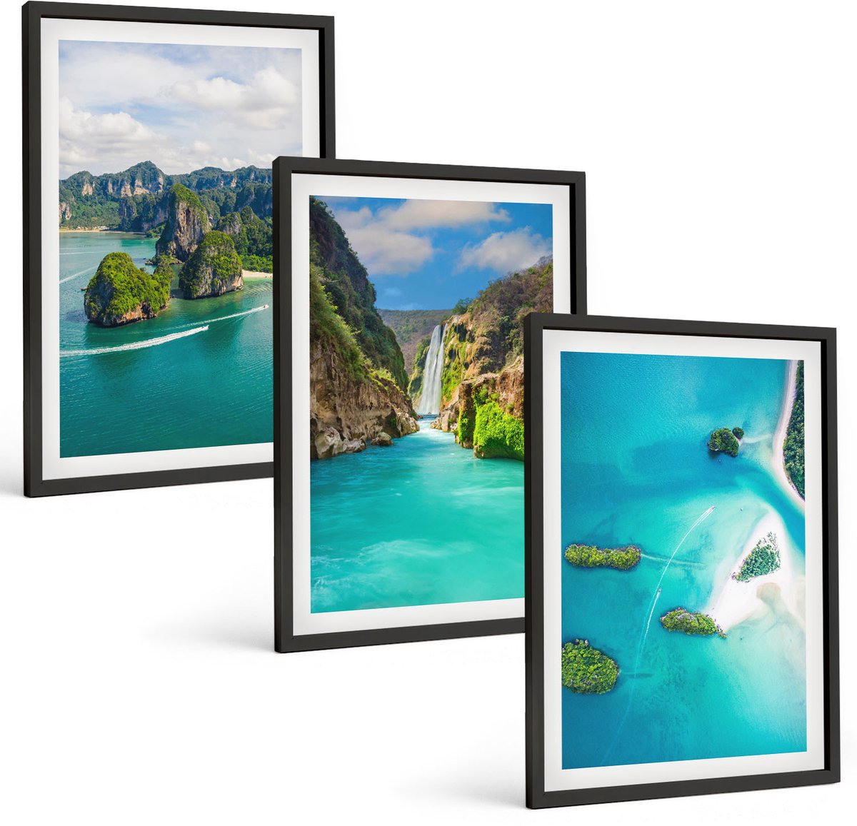 Coloray 3-Delige Schilderij Set - Tropische Landschappen Met Eilanden En Turquoise Water - 40 x 60 cm - Stijlvolle Muurdecoratie - Kantoor - Wanddecoratie
