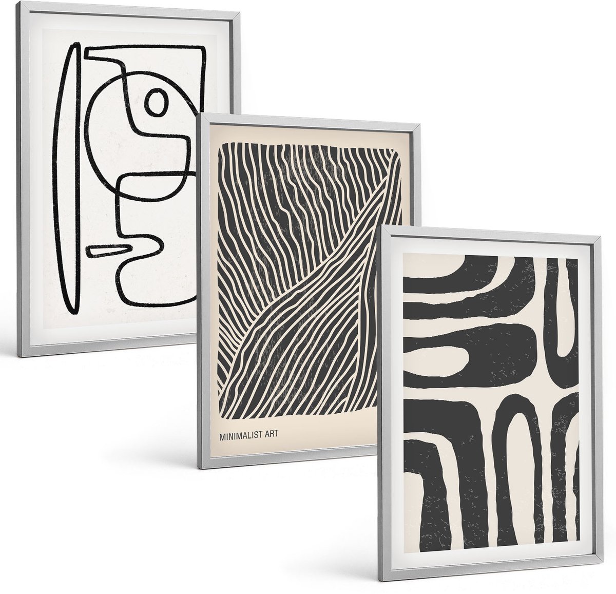 Coloray 3-Delige Schilderij Set - Abstracte Patronen Met Lijnen En Texturen Op Een Lichte Achtergrond. - 40 x 60 cm - Wanddecoratie - Muurdecoratie - Woonkamer - Moderne Wanddecoratie