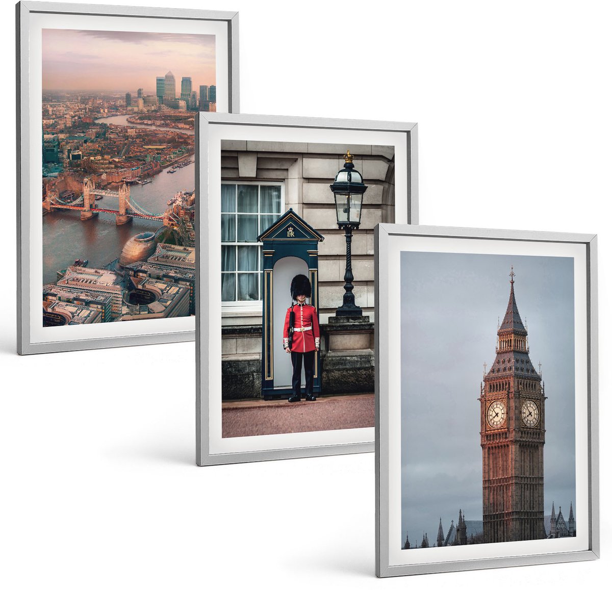 Coloray 3-Delige Schilderij Set - Uitzicht Op Londen Met De Brug En De Big Ben. - 40 x 60 cm - Wanddecoratie - Moderne Interieurdecoratie - Muurdecoratie