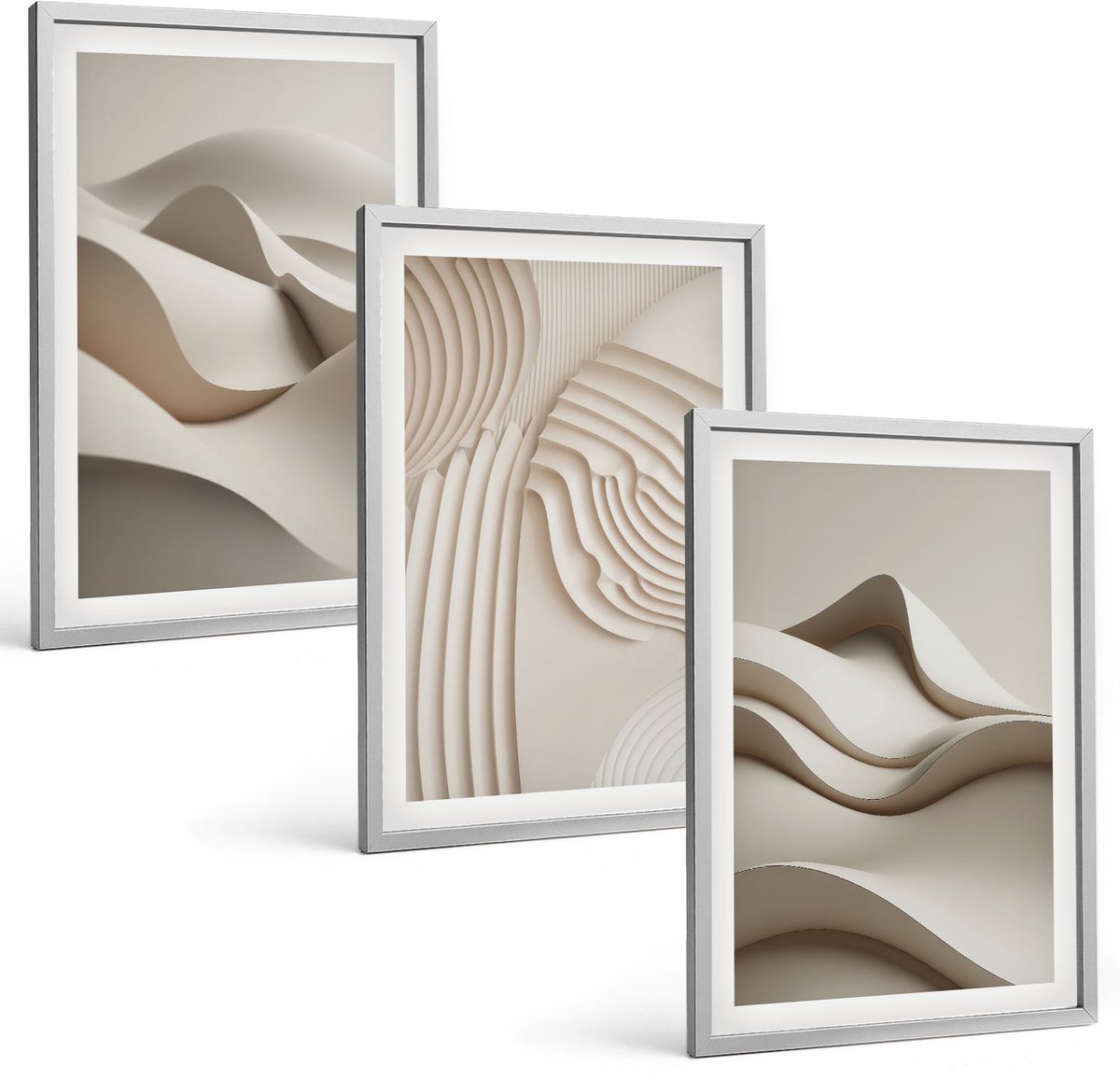 Coloray 3-Delige Schilderij Set - Abstracte Golven En Structuren In Beigetinten - 40 x 60 cm - Muurdecoratie - Wanddecoratie - Slaapkamer