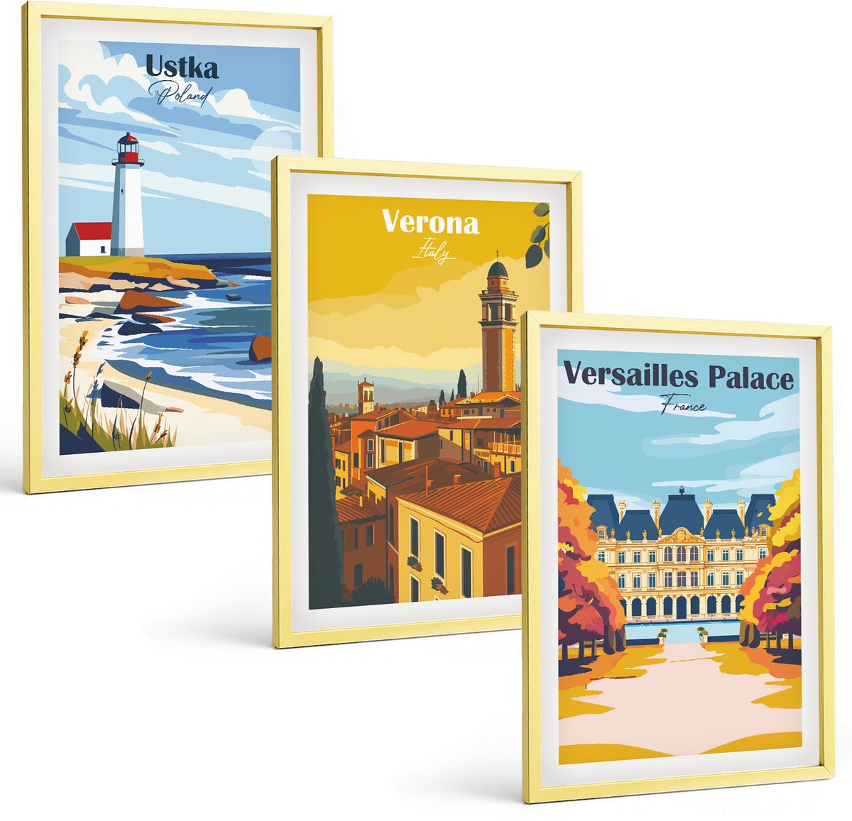 Coloray 3-Delige Schilderij Set - Fruitpatronen En Elementen Van De Italiaanse Cultuur - 40 x 40 cm En 40 x 60 cm - Wanddecoratie - Woonkamer Decoratie