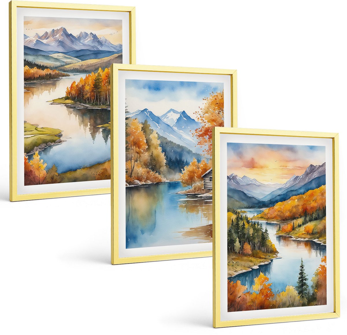Coloray 3-Delige Schilderij Set - Uitzichten Op Kuststeden En Hun Architectuur - 40 x 40 cm En 40 x 60 cm - Decoratieve Muurdecoratie - Slaapkamer - Stijlvolle Muurdecoratie
