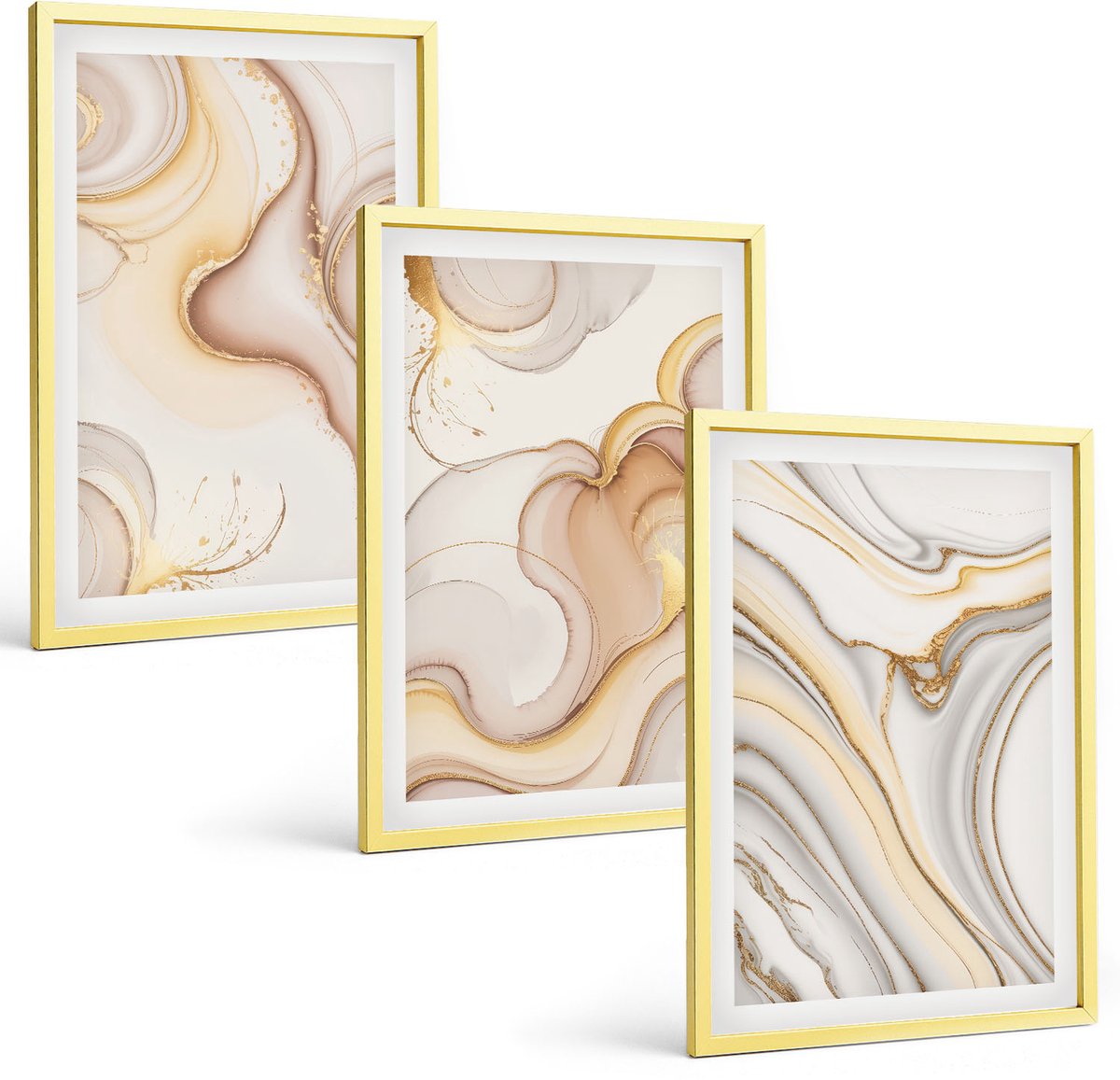 Coloray 3-Delige Schilderij Set - Verschillende Blauwtinten In Delicate Abstracte Patronen - 40 x 40 cm En 40 x 60 cm - Moderne Wanddecoratie - Woonkamer