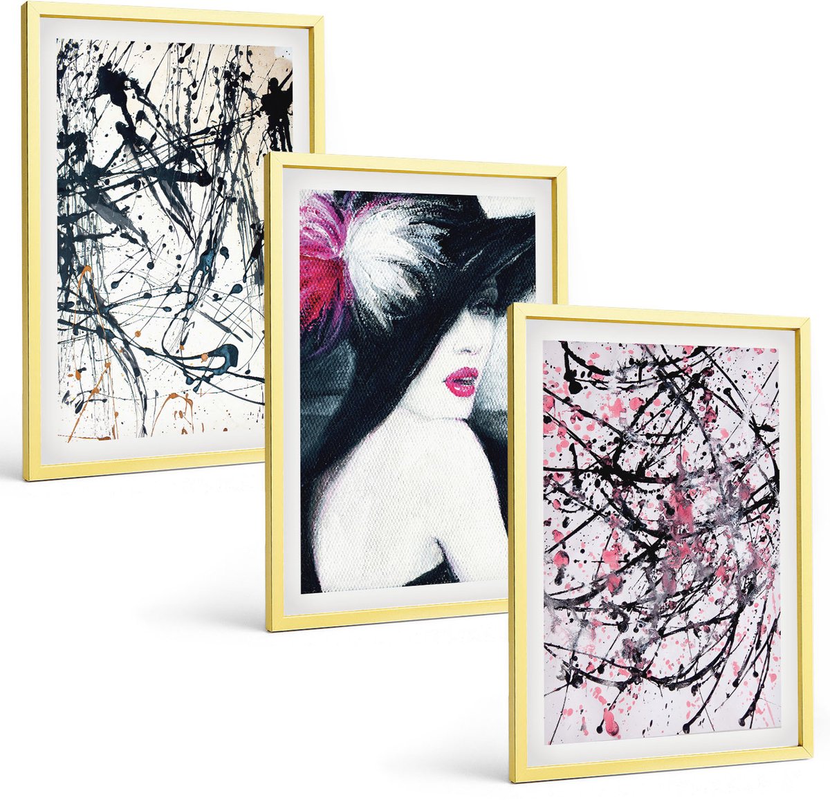 Coloray 3-Delige Schilderij Set - Uitzicht Op Zee Met Palmbomen En Blauw Water - 40 x 40 cm En 40 x 60 cm - Wanddecoratie - Woonkamer Decoratie - Interieur Decoratie