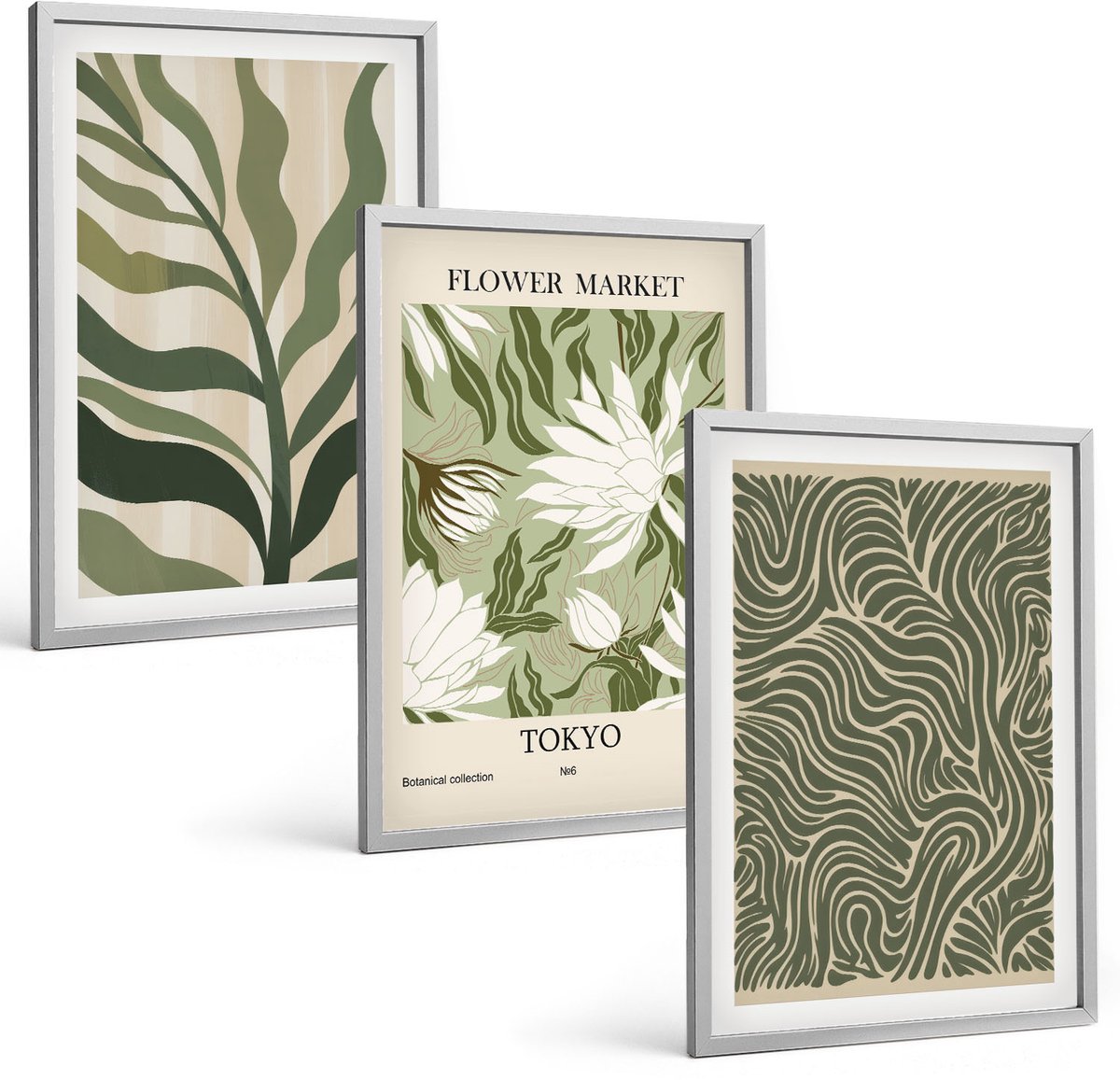 Coloray 3-Delige Schilderij Set - Plantenpatronen, Botanische Decoraties, Boho-Stijl - 40 x 60 cm - Muurdecoratie - Wanddecoratie - Slaapkamer - Decoratieve Schilderijen