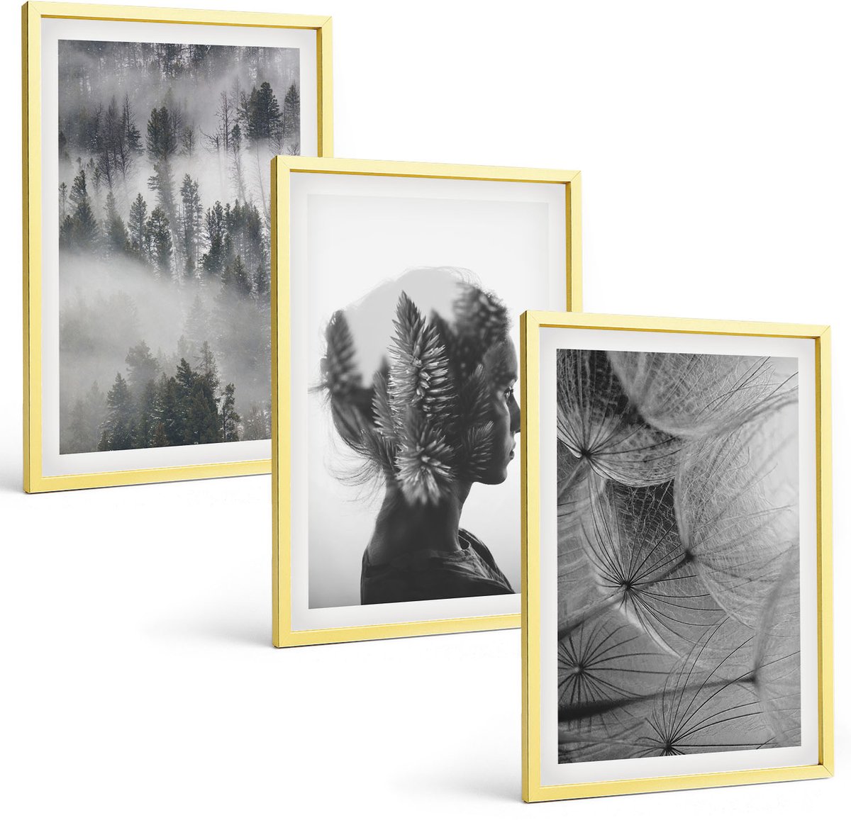 Coloray 3-Delige Schilderij Set - Bergen, Meren, Bossen En Paden In De Natuur - 40 x 40 cm En 40 x 60 cm - Decoratieve Muurdecoratie - Slaapkamer - Decoratieve Schilderijen