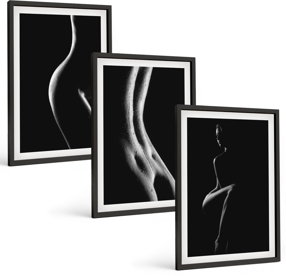 Coloray 3-Delige Schilderij Set - Erotische Afbeeldingen Van Vrouwelijke Silhouetten In Zwart-Wit - 40 x 60 cm - Muurdecoratie - Wanddecoratie - Hal - Moderne Wanddecoratie