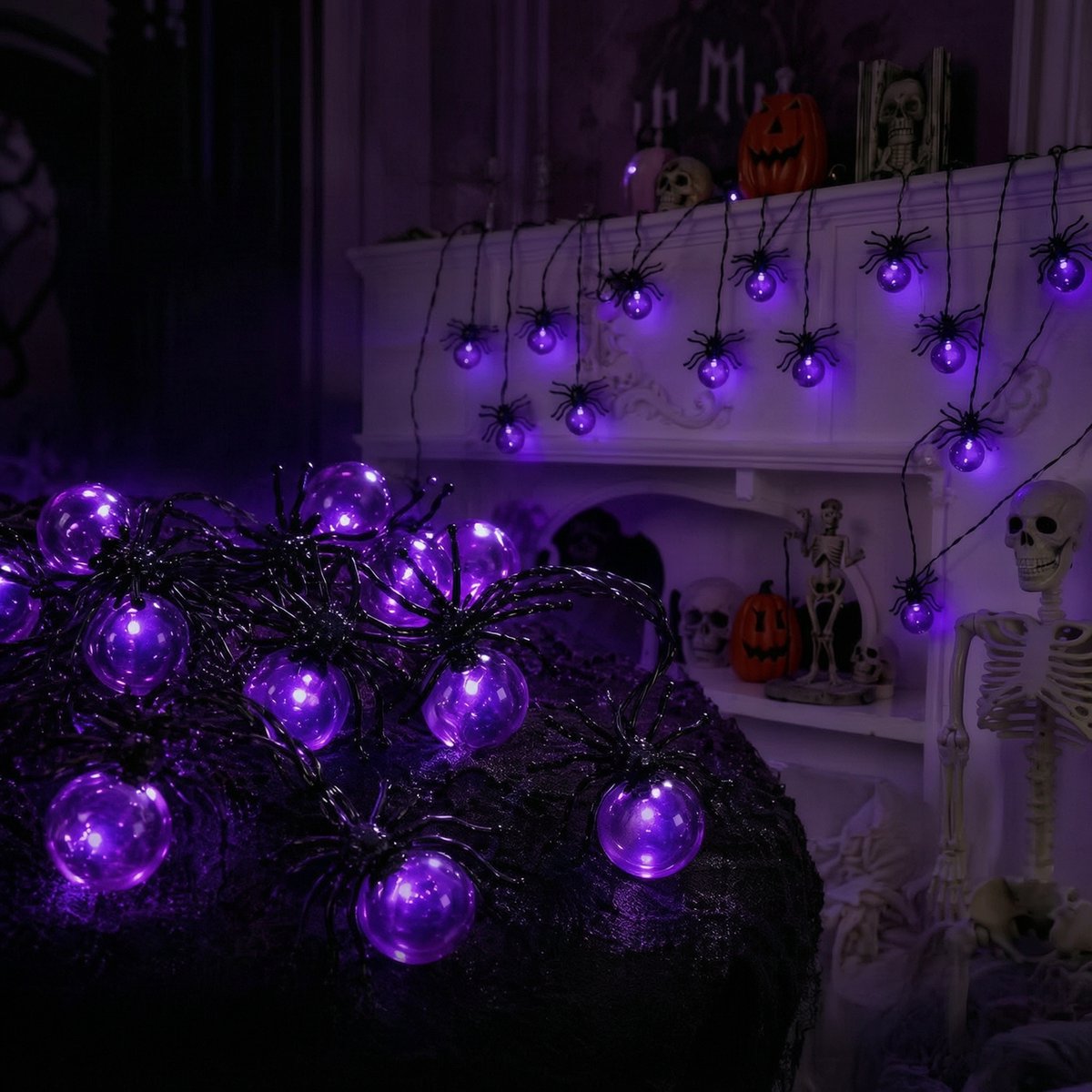 Namajunas - Halloween spinnen lichtsnoer - 10 meter met 100 lampjes - Energiezuinig - Veilig en duurzaam materiaal - Feest- en feestdag decoratie voor een sfeervolle ambiance - Geschikt voor binnen en buiten — cadeau in Wonen & Interieur - foto 8