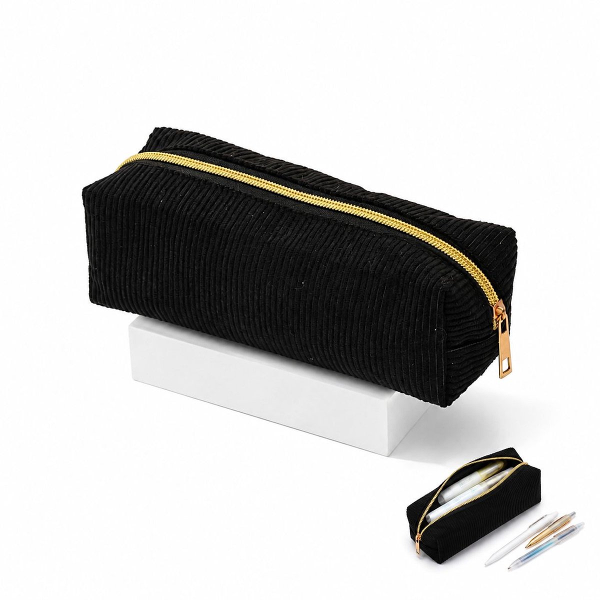 VHV - Etui - Kleine Pennenzak - Soepele Rits - Draagbaar - 20x7x7 cm - Lichtgewicht - Schattige - Voor School, Kantoor - Zwart